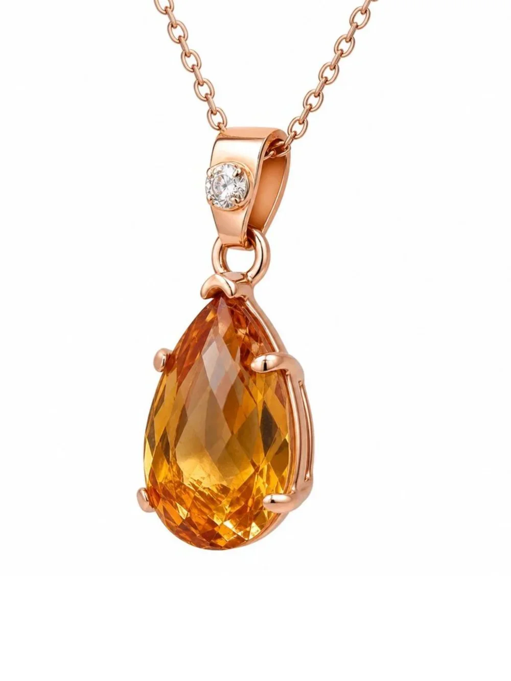 Checkerboad 7.24 CT Yellow Topaz & Genuine Diamond Pendant Solid 10k Rose Gold